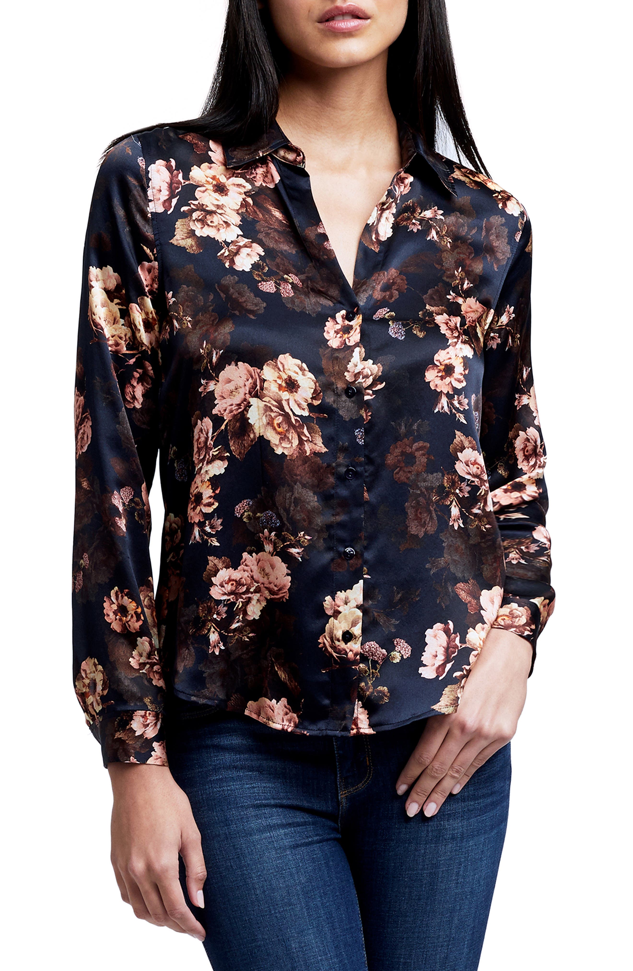 Tropical Floral Print Womens A-Line Chiffon Blouse Shirt Tops 